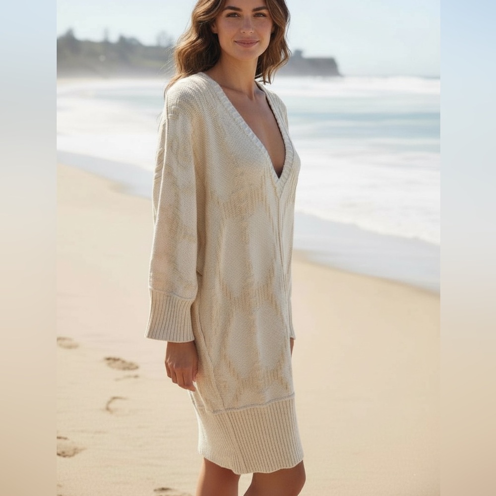Roxy | Plunging V-Neck Sweater Dress - Beachy - Boho - Cozy - Chic